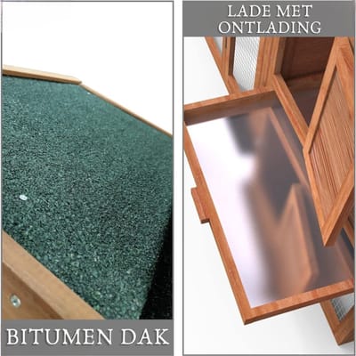 Thuys – Kippenhok Met Uitloopren – Kippenhok Met Ren – Kippenren XL – 152 x 62 x 92cm – Bruin