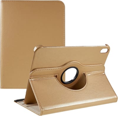 Peachy 360 Rotating bookcase kunstleer hoes geschikt voor iPad 10e gen 10.9 inch 2022 - goud