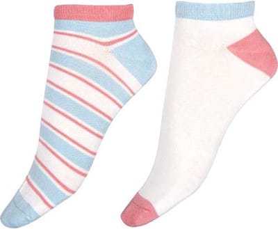 Pretty Polly Sokken - Bamboe - Milieu Vriendelijke - White Stripe - Dames - Sneakersokken - One Size - Wit/Pastel - 2 Paar - Voordeelverpakking