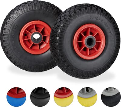 Steekwagenwiel - 3.00-4" - 2 stuks - massief - anti lek - 260x85 mm - zwart-rood