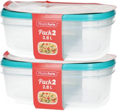 Plasticforte Vershoudbakjes - 4x stuks - 2.8 liter - herbruikbaar - transparant/blauw - kunststof - magnetron - vriezer