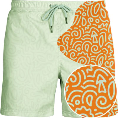 SEA'SONS - Zwembroek Heren - Kleurveranderend - Doodle - Oranje-Mint - Maat M (SEASONS - Kleur veranderend)