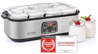 Yoghurtmaker met 8 glazen potten | 1,4 l yoghurt | temperatuurinstelling | automatische uitschakeling | LED-display