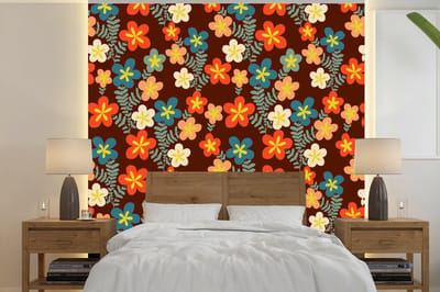 Behang - Fotobehang Retro - Patronen - Bloemen - Jaren 70 - Breedte 240 cm x hoogte 240 cm