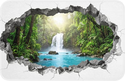 Badmat 60x40 cm - Antislip - Waterval - Doorkijkje - Natuur - Badmatten voor badkamer - Badkamermat - Douchemat - Badkamer mat