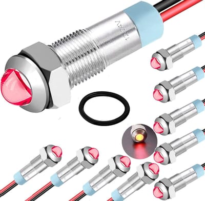 aladdien - LED indicatielampje - 12V DC lamp - Waterdicht en duurzaam - Rood - Signaallamp - Geschikt voor diverse toepassingen - 6 mm inbouwdiameter