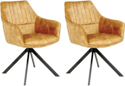Colenis® - Noah Eetkamerstoel - Okergeel - Adoré Velvet - Set Van 2 - Luxe Design - Comfortabel en Stijlvol - Metalen Poten