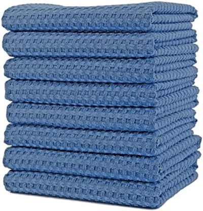 PromoHome 8 Stuks Premium Microvezel Keukenhanddoeken set 40x71 cm - Super Absorberende Wafelstof Theedoeken voor Keuken - Blauw