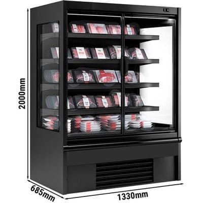 GGM Gastro Wandkühlregal - 1330mm - 455 Liter - mit 2 doppelt verglasten Flügeltüren & 4 Ablagen Zwart
