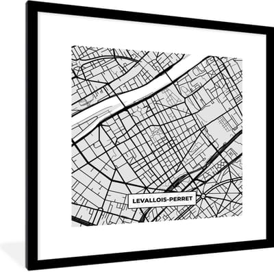 Fotolijst incl. Poster - Frankrijk - Levallois-Perret - Stadskaart - Plattegrond - Kaart - 40x40 cm - Posterlijst