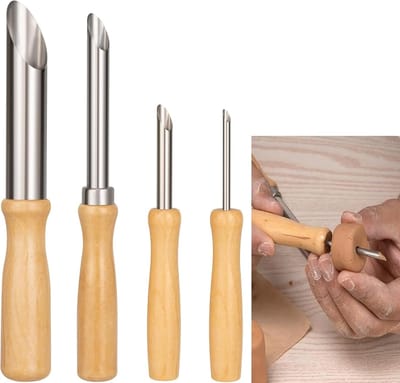 4 stuks - Kleigatensnijder - Boetseergereedschap - Kleisnijgereedschap - Kleigereedschapset - cirkelvormige kleigatensnijders - met houten handvat - keramisch gereedschap - voor boren, snijden, pottenbakken en doe-het-zelfprojecten