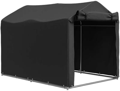 Garagetent met afneembare roldeur scheur-, roest- en corrosiebestendig metalen frame waterdicht en UV-bestendig modern en minimalistisch ontwerp geschikt voor opslag van tuin- en buitenapparatuur 220x157x165 cm zwart