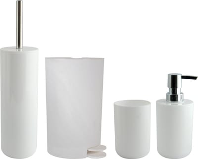 MSV Toiletborstel in houder/beker/zeeppompje/pedaalemmer set Moods - kunststof - wit