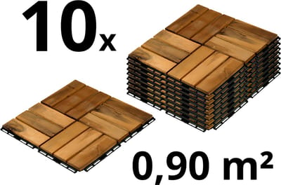 Terrastegels - Acaciahout - 10 Stuks - 0.90 m² - Bruin - 12 Latjes - Vlondertegels - Balkontegels - Makkelijke en Snelle Montage