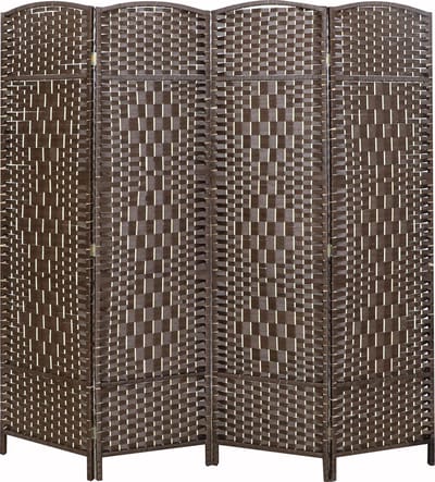 LW Collection Kamerscherm donkerbruin / rotan / rieten kamerschermen 4 panelen - scheidingswand bruin 170x160cm - paravent kant en klaar