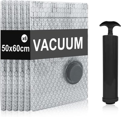 SnelShoppen - Compressiezakken voor op reis, 6 stuks, ruimtebesparend, kledingvacuümzakken met pomp, 50 x 60 cm, ideaal voor kleding, dekbedden, koffe