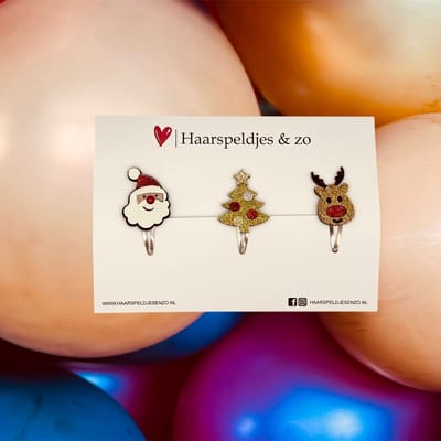 Haarspeldje christmas - kerstman - kerstboom - rendier - kerst - decembercollectie - najaar - 4 cm speldjes - glitter
