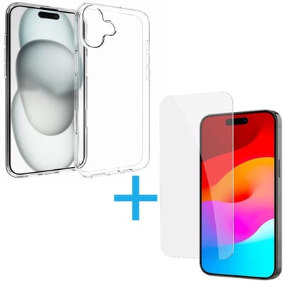 Silicone hoesje Transparant met 2 Pack Tempered glas Screen Protector Geschikt voor: Apple iPhone 16