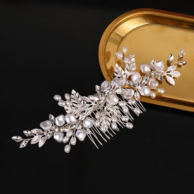 Bruid Bruiloft Bloemen Bruiloft Haarkam Kristallen Haaraccessoires met Parel Bruids Zijkammen Hoofddeksel voor Vrouwen Tiara Hoofdbedekking brown