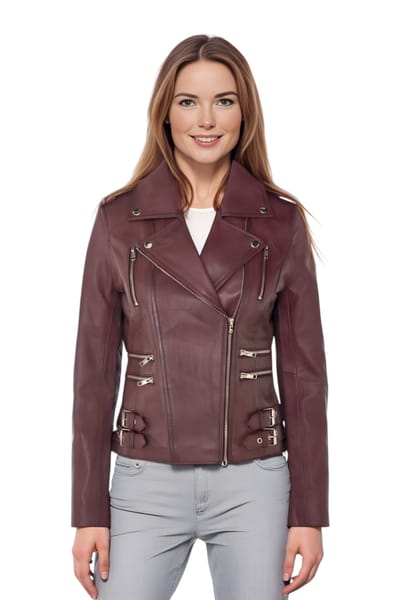 Dames leren bordeauxrode Brando bikerjack - Constantia