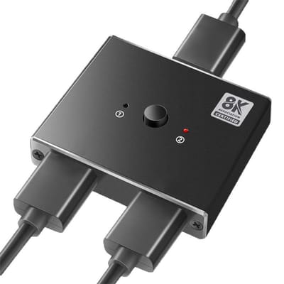 HDMI 2.1 Switch - 8K @ 60Hz - Bidirectionele HDMI Switcher adapter - 2 In 1 Out - HDMI Schakelaar - zwart