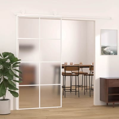 vidaXL - Schuifdeur - 102,5x205 - cm - mat - ESG-glas - en - aluminium - wit