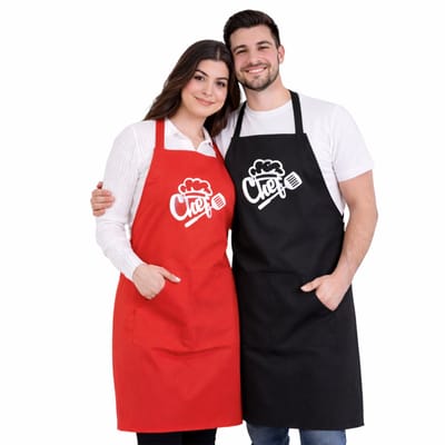 Chef Keukenschort - Set van 2 - Rood/Zwart - 60x80 cm - Kookschort met zakken - Keukenschort dames - Keukenschort Heren - Valentijnsdag Cadeutje - BBQ