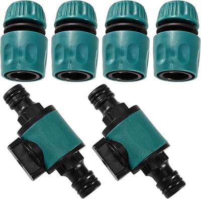 6 Stuks Tuinslang Koppelingen met Controleklep, Tuinslang Afsluitkraan en Waterconnector voor 1/2 Inch Slangen en Tuinaccessoires