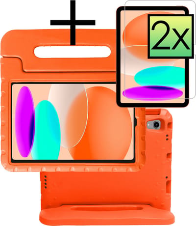 Hoes - Geschikt voor Apple iPad A16/A18 (2022/2025/2026) - 10.9 & 11 inch (10e, 11e & 12e generatie) - Met 2x Screenprotector - Kinderhoes Shockproof Bumper - Kidsproof Case - Tablet Hoesje - Kinder Cover - Oranje