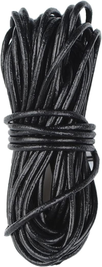 Ronde Leren Band van 2 mm Dikte en 5 m Lengte, Zacht Leren Koord voor Kleding, Knutselen en Decoratie, Ideaal voor Kunstprojecten in Zwart