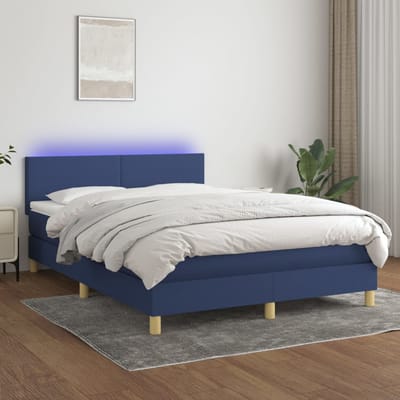 vidaXL - Boxspring - met - matras - en - LED - stof - blauw - 140x190 - cm