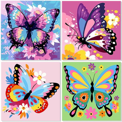 Dailygoods- Schilderen op Nummer - 4 Pack met Lijst - Canvas Schilderkit - DIY Kunstset - Geschikt voor Kinderen 4-12 Jaar - Ontspanning en Creativiteit - Verfset