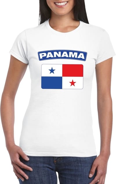 Vlag Panama t-shirt - wit - met vlag van het land print - voor dames - korte mouwen - supporters S