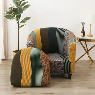 Stretch Clubfauteuil Hoes Spandex Tonfauteuil Hoezen Bedrukt Kuip Woonkamer Fauteuil Hoezen Meubelbeschermer Bankhoes black