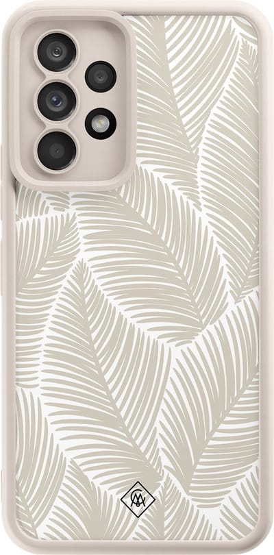 Casimoda® hoesje - Geschikt voor Samsung Galaxy A52 5G - Palmy Leaves Beige - Zwart TPU Backcover - Natuur - Bruin/beige
