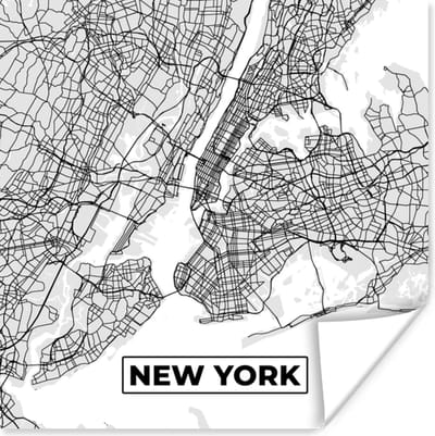 Poster New York - Stadskaart - Zwart Wit - Plattegrond - Kaart - 100x100 cm XXL