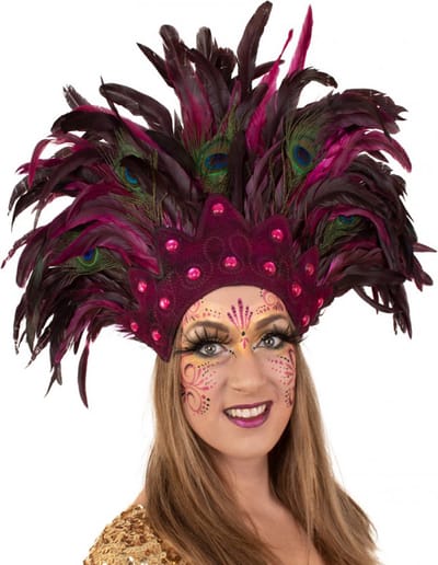 KIMU® Grote Verentooi Roze Met Pauwenveren - Burlesque Hoofdtooi Carnaval Rio De Janeiro - Veren Tooi Indiaan Indianentooi Zomercarnaval Festival