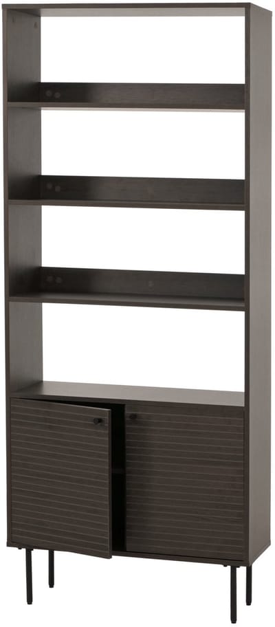 Boekenkast MCW-N78, boekenkast hoge kast, Scandinavische stijl metaal hout melamine MVG 200x80x30cm ~ donkerbruin