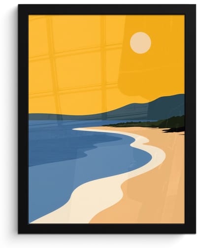 Poster in lijst - Fotolijst 30x40 cm - Posters - Kustlijn - Oranje lucht - Begroeiing - Posterlijst zwart - Decoratie - Wanddecoratie woonkamer - Muurdecoratie slaapkamer