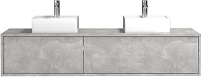 Vente-unique Hangend betongrijs badkamermeubel met dubbele wastafel - 150 cm - ISAURE II