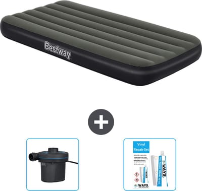 Bestway luchtbed - 1-Persoons - 99 x 188 x 28 cm - Blauw - Inclusief pomp - Pomp en Reparatieset