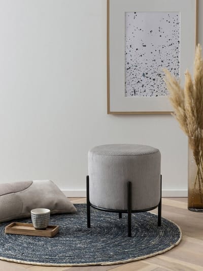 Poef Mia Lichtgrijs - Stof - Breedte 35 cm - Diepte 35 cm - Hoogte 38 cm