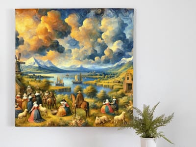 Olieverf vermeer schilderij | Meesterlijk spel van licht en verf op Vermeer's doek | Kunst - 100x100 centimeter op Canvas | Foto op Canvas