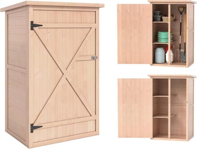 Houten Gereedschapsschuur met Dak en Twee Planken - Compacte Buitenopslag