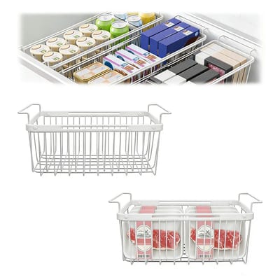 Set van 2 uittrekbare vriezerorganizers, in lengte verstelbaar van 39 tot 59,5 cm, vriesmand met handgrepen, ruimtebesparende opbergmand (wit)