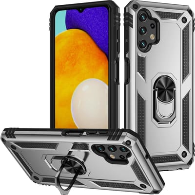 MobyDefend Hoesje - Geschikt voor Samsung Galaxy A13 (4G) - Pantsercase Met Draaibare Ring - Zilvergrijs