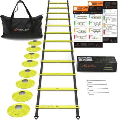 Thijox - Voetbaltrainingsapparatuur Behandeligheidsladderset - Snelheidstraining met Kegels en Boren - Agility Ladder voor Voetenwerk - Perfect voor K