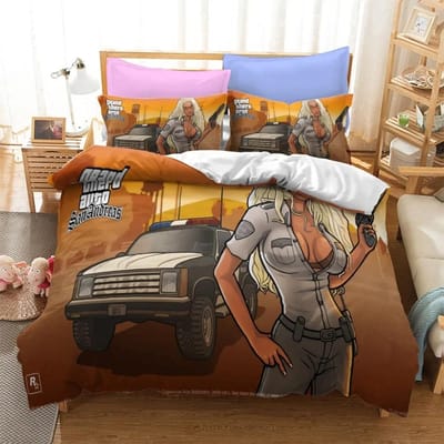 3D Cartoon Game Grand Theft Auto Dekbedovertrek met Kussensloop Beddengoed Set Eenpersoons Tweepersoons Twin Volledig Queen King Bed Set Kamerdecoratie EU King 240x220cm