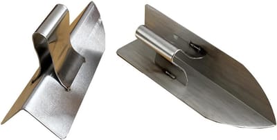 2-delige set massief gereedschap voor het afwerken van hoeken van binnen- en buitenmuren, inclusief een roestvrijstalen troffel voor het afwerken van betonhoeken.