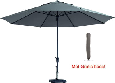 Luxe ronde parasol 400 cm lichtgrijs met hoes | XXL Madison Timor parasol | 100% polyester doek